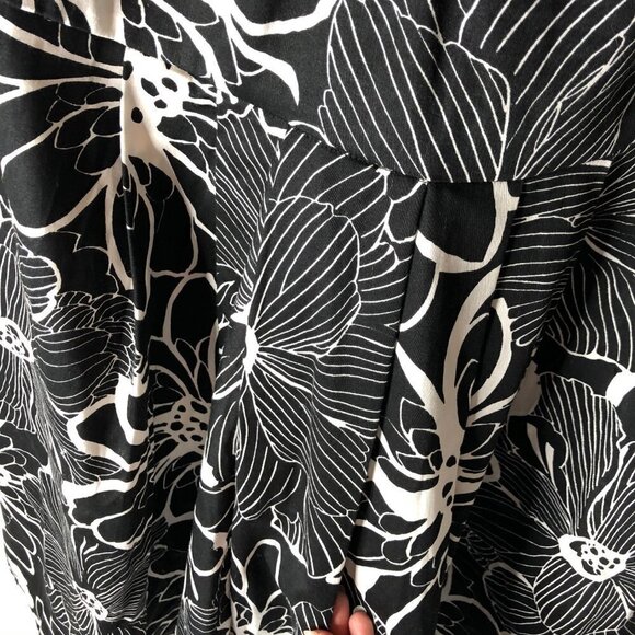 CATHERINE STEWART Black & White Floral A-line Flirty Summer Cocktail Party Dress - Picture 7 of 15